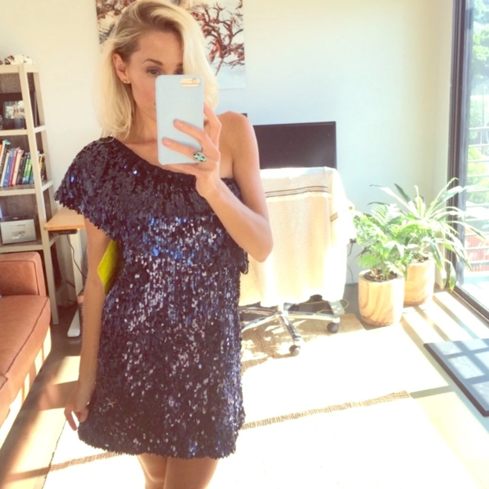 BB DAKOTA Navy Blue Sequin Cocktail PARTY Dress